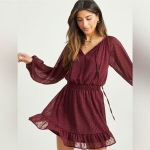 Altar'd State Long Mesh Sleeve Ruffle Hem Dress Size L NWT